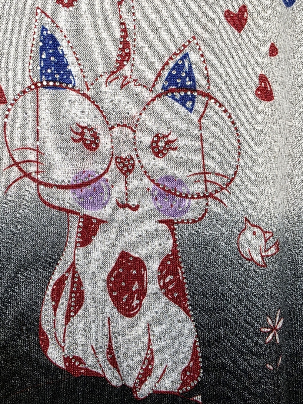 Kokirika Gray Ombre Cat Rhinstone Graphic Pullover With Scrunch Sides Size Large - Picture 4 of 15